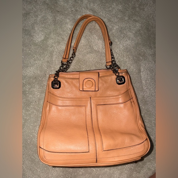 b. makowsky Handbags - B Makowsky Genuine Leather Pebbled Shoulder Bag in Peach/Orange/Tan leather